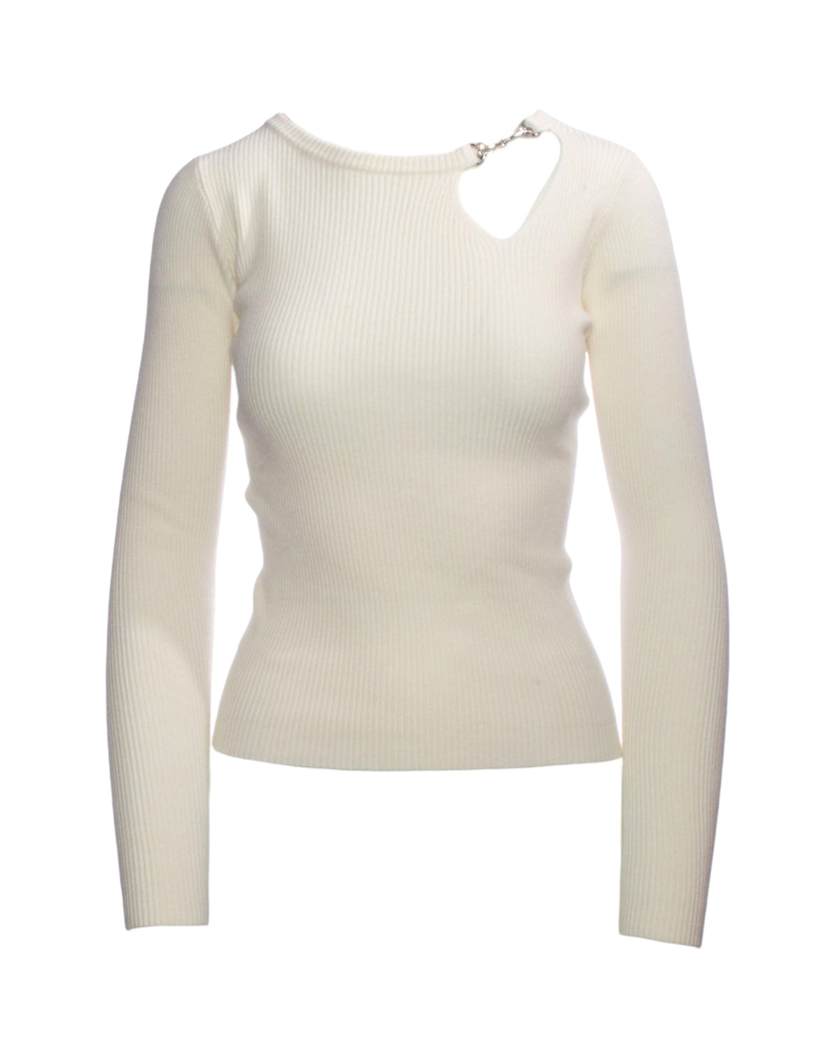 Bluza casual crem, decolteu cu decorațiuni, croială mulată.