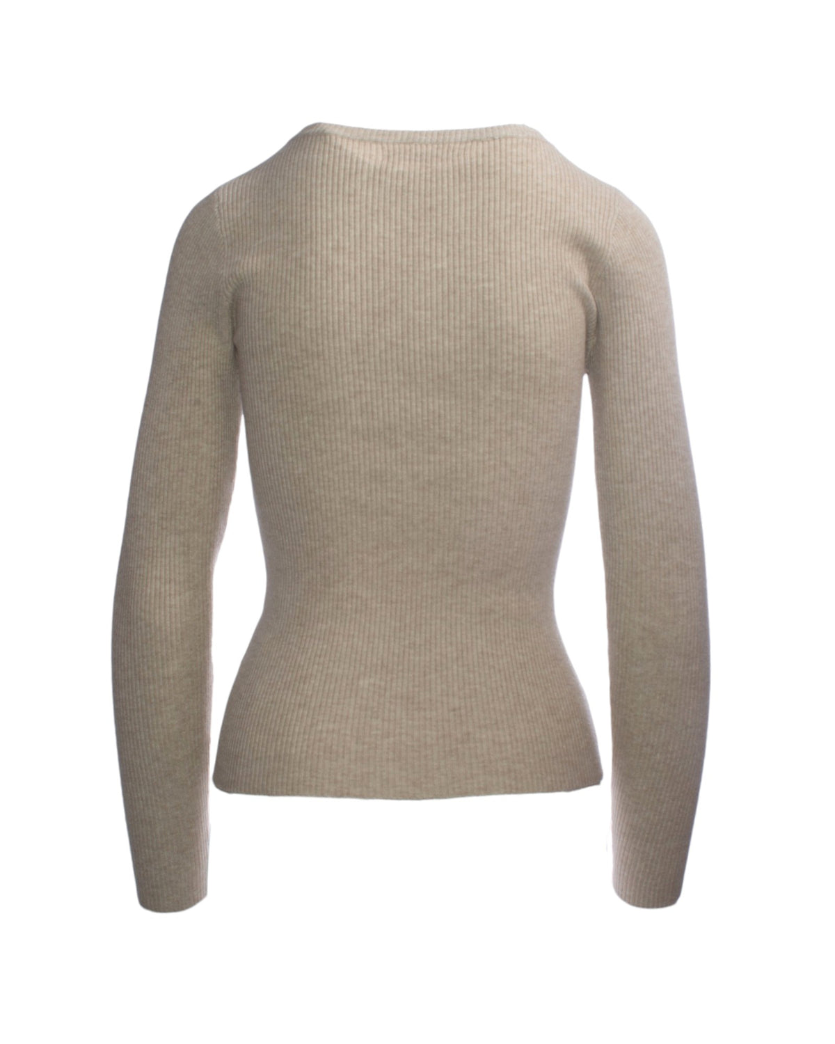 Vedere din spate a bluzei casual gri, textură fină, croială mulată.