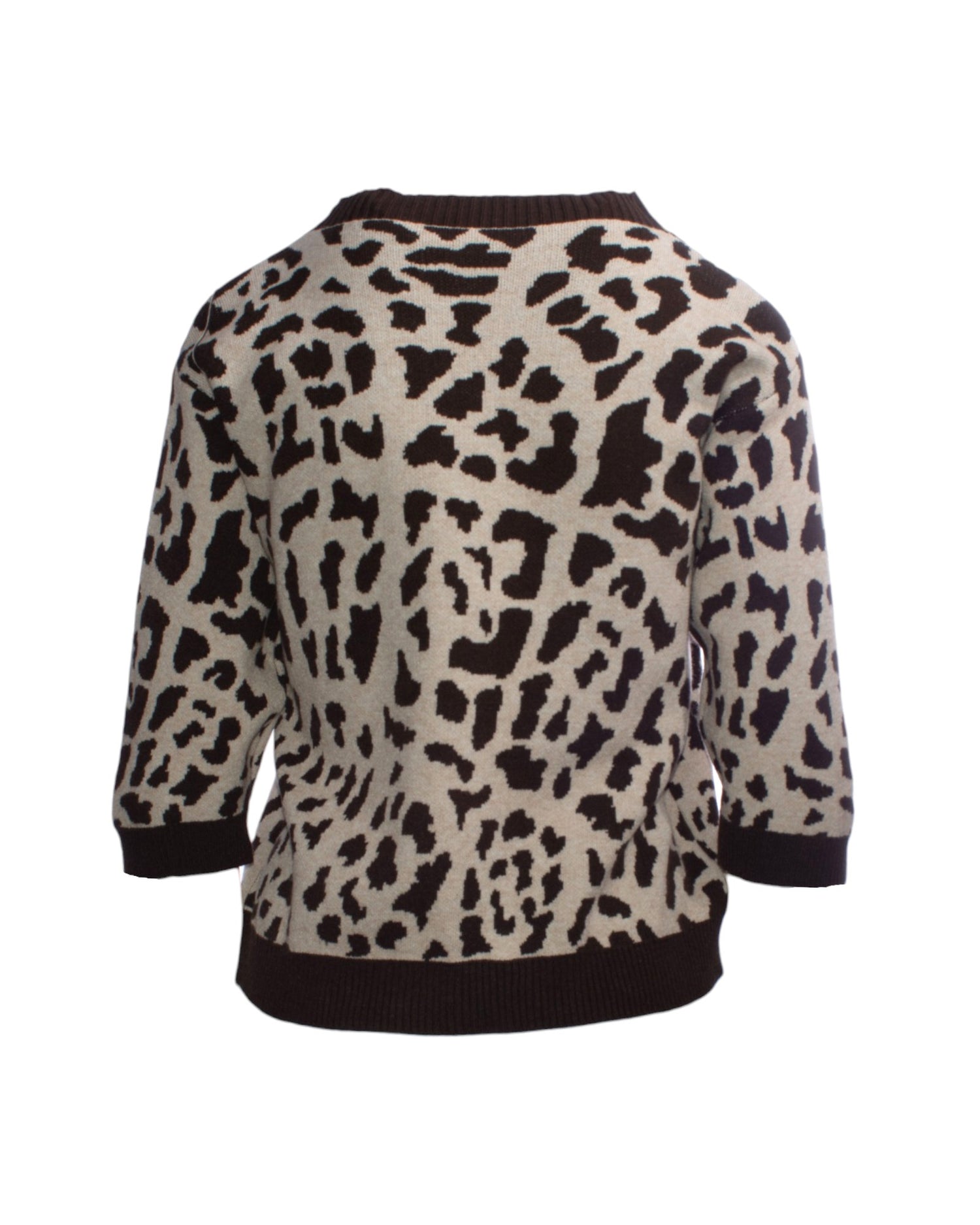 Bluza din tricot gros cu imprimeu animal print, vedere din spate, finisaje reiate la guler și tiv.