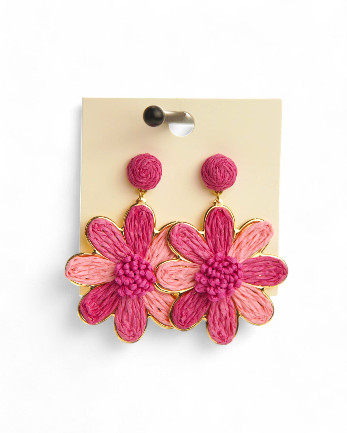 Cercei creponati in forma de floare, petale roz si margini aurii pentru un look delicat.