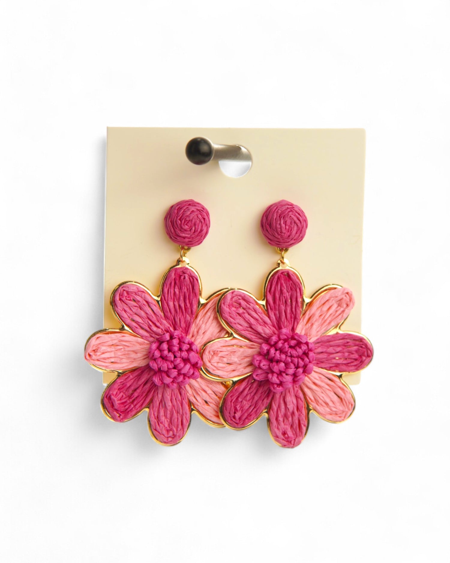 Cercei creponati in forma de floare, petale roz si margini aurii pentru un look delicat.