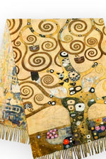 Eșarfă cu două fețe din cașmir și viscoză, cu imprimeu artistic auriu și forme geometrice abstracte.