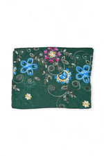 Eșarfă verde închis din vâscoză 100%, cu broderii florale.