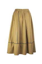 Fustă din bumbac bej cu detalii de cusături contrast și talie încrețită