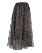Fustă midi din tul cu imprimeu animal print, talie elastică și dublură moale