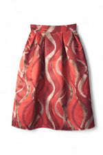 Fustă midi satinată roșie cu imprimeu abstract elegant, vedere frontală