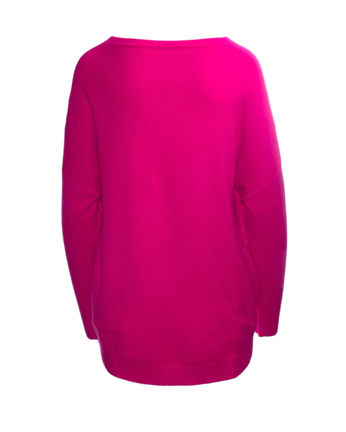 Pulover roz vibrant cu fermoare, vedere din spate, stil casual chic.