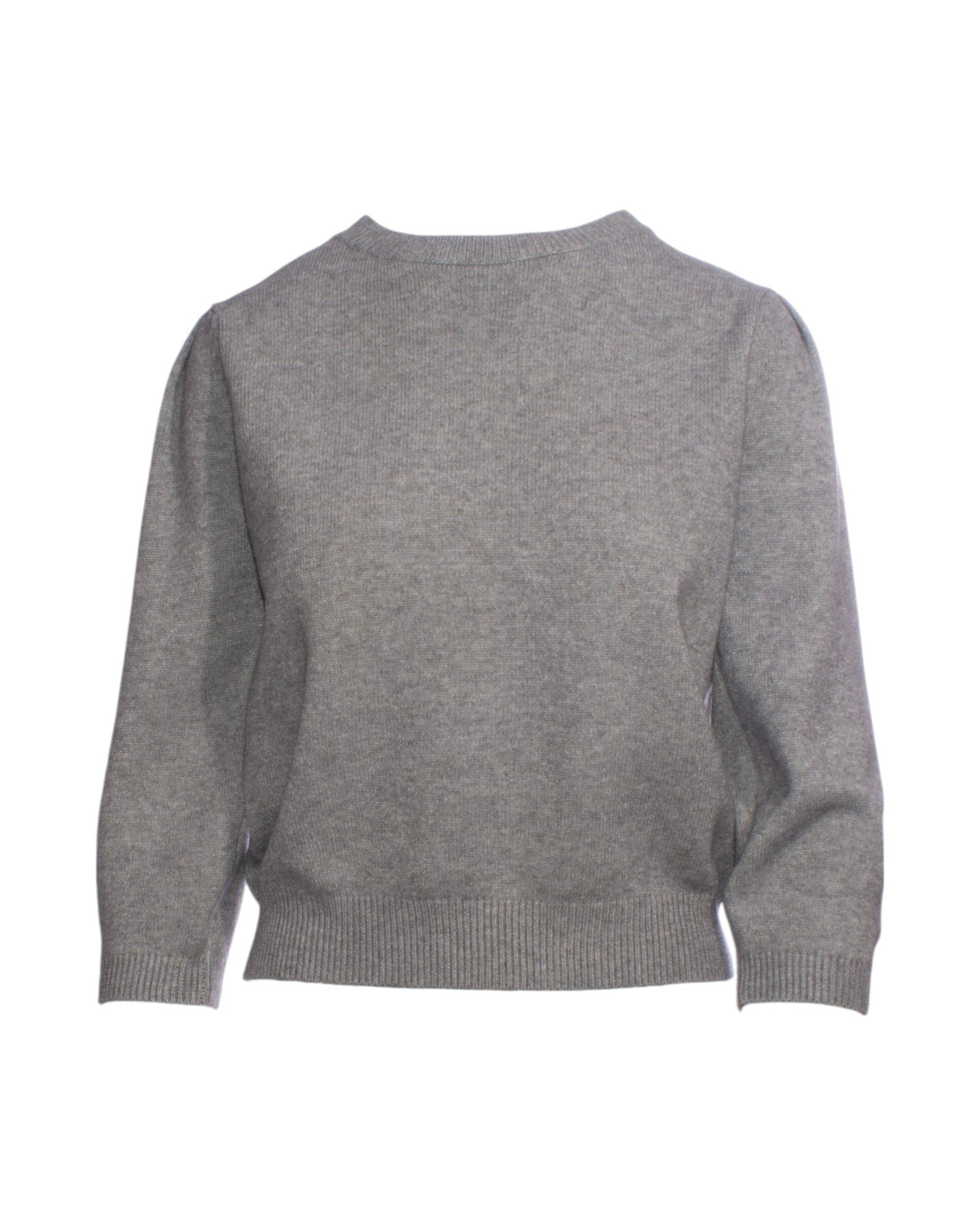 Pulover gri deschis cu umeri bufanți, design modern și confortabil.