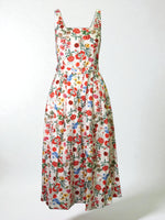 Rochie midi fără mâneci, cu bretele late și imprimeu floral roșu, vedere frontală