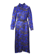 Rochie tip cămașă satinat albastră, cu imprimeu floral și cordon în talie, brand Cherry Blue