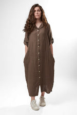 Rochie Tip Cămașă Din In Lejeră Cu Nasturi