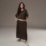 Rochie Lungă Din In Vaporoasă, Decolteu Drapat