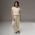 Salopetă Largă Din Mătase Cu Decolteu Elastic Și Volane