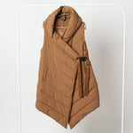 Vestă Matlasată Asimetrică cu Glugă și Închidere cu Cordon