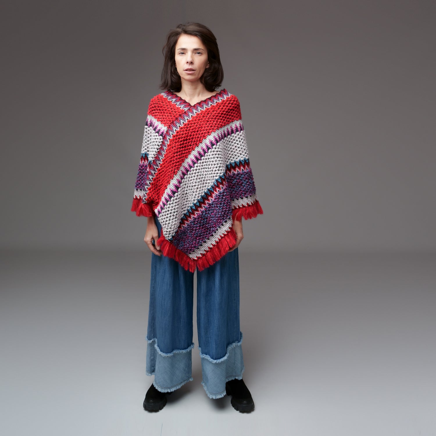 Capă Tip Poncho cu Tricot Indigen Cu 20% Lână