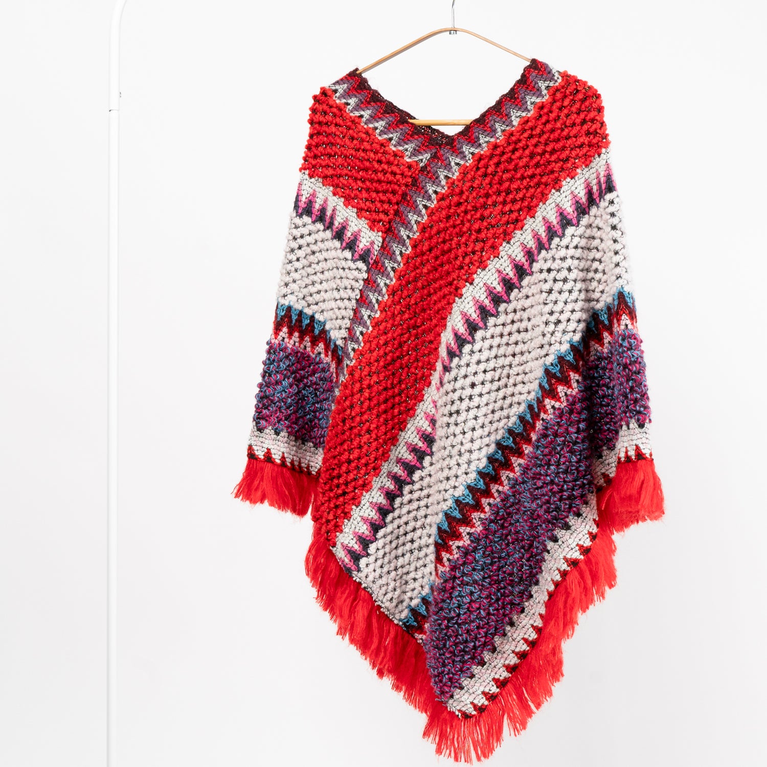 Capă Tip Poncho cu Tricot Indigen Cu 20% Lână