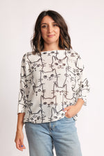 Bluză Cu Pisici Și Mâneci 3/4 - Design Lejer Și Jucăuș