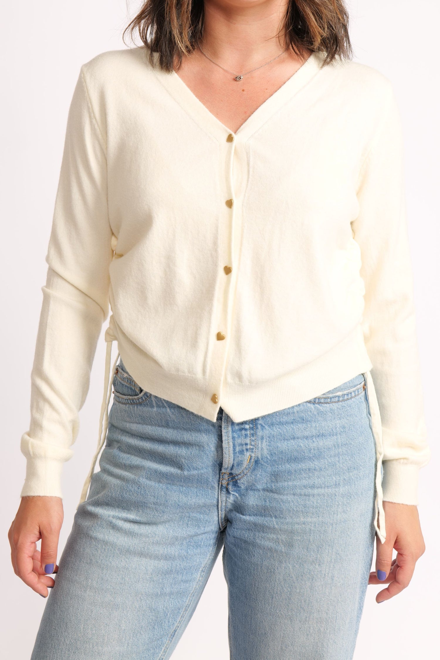 Cardigan Scurt Din Tricot Cu Nasturi Inimioare