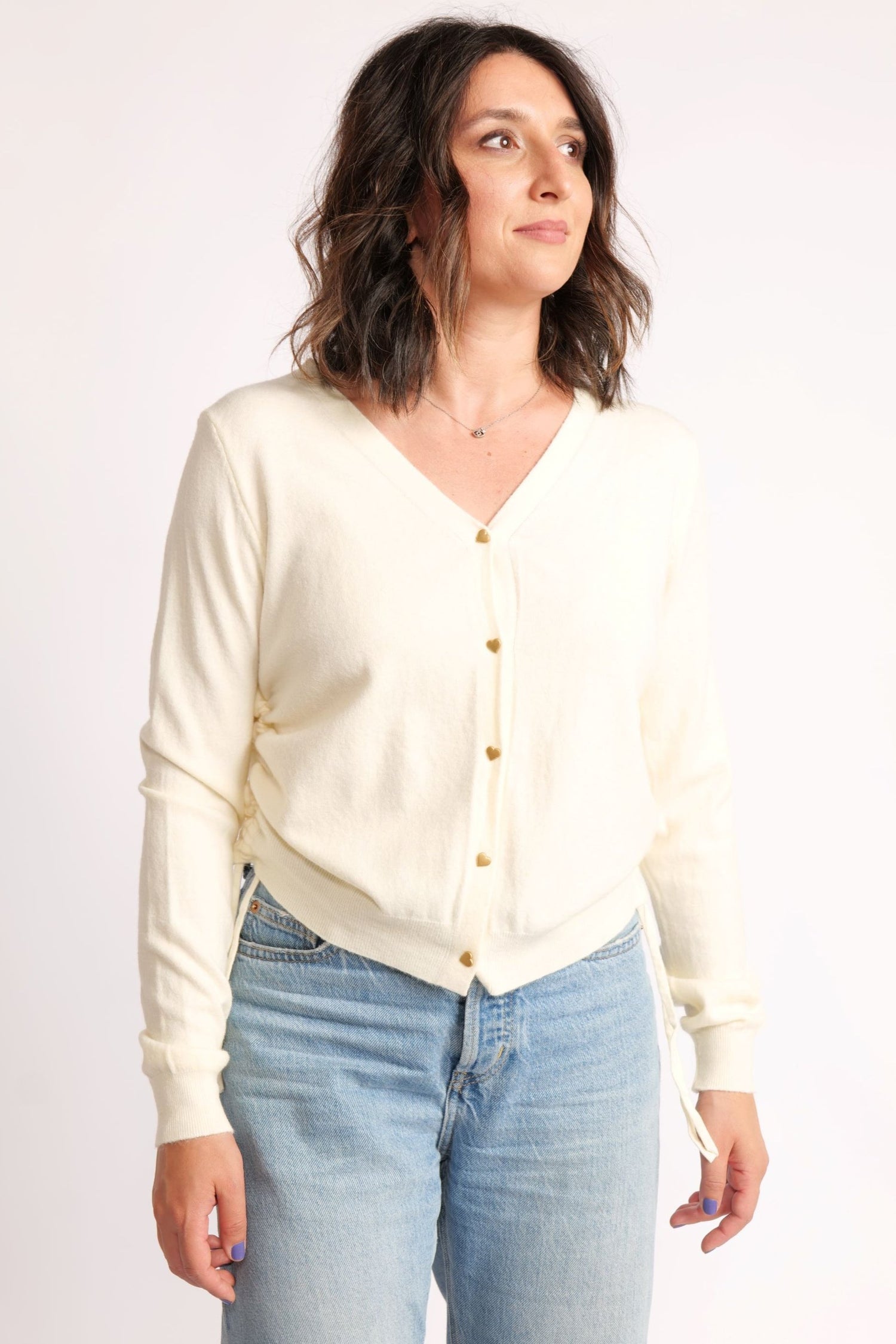 Cardigan Scurt Din Tricot Cu Nasturi Inimioare