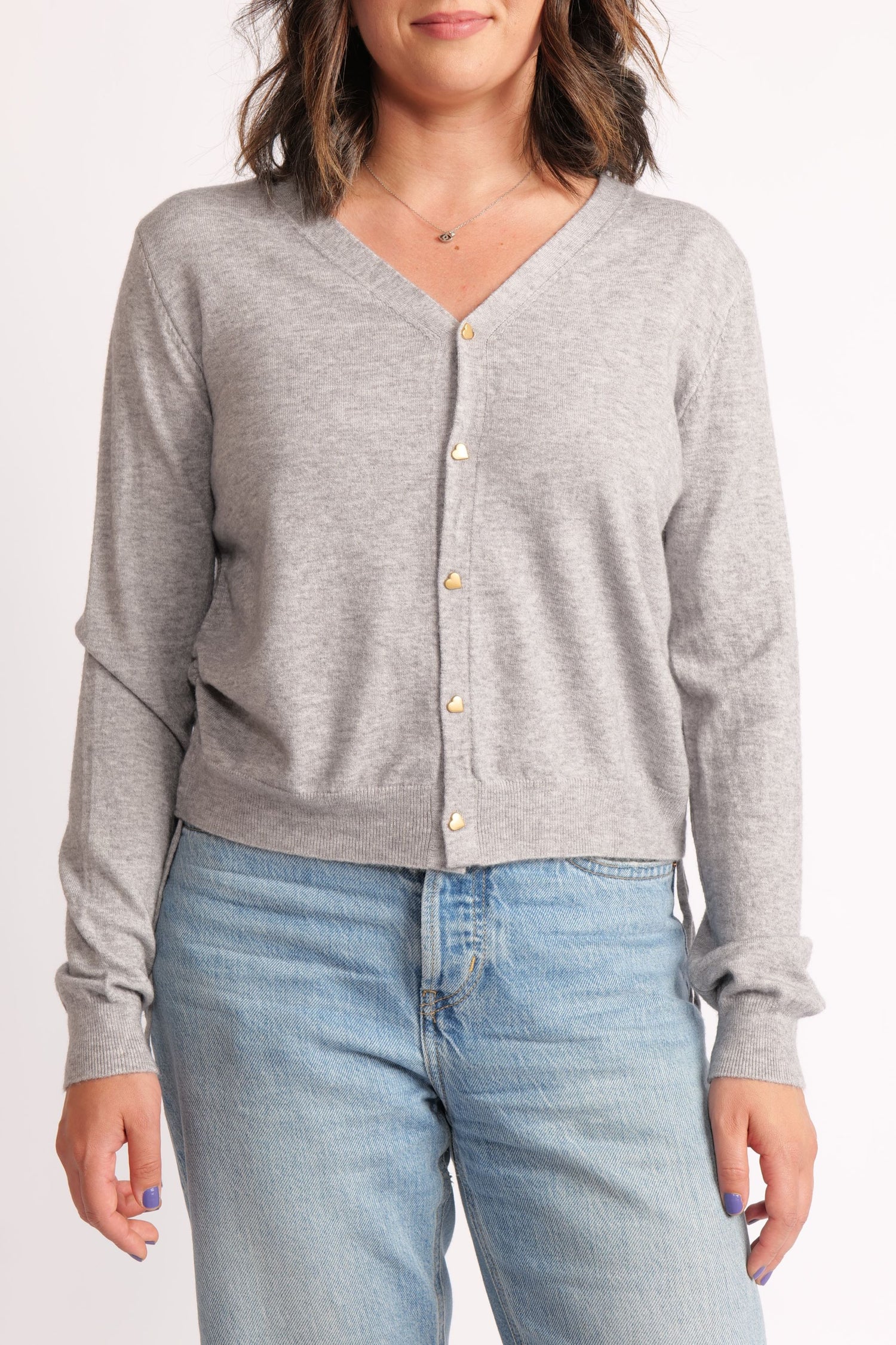 Cardigan Scurt Din Tricot Cu Nasturi Inimioare