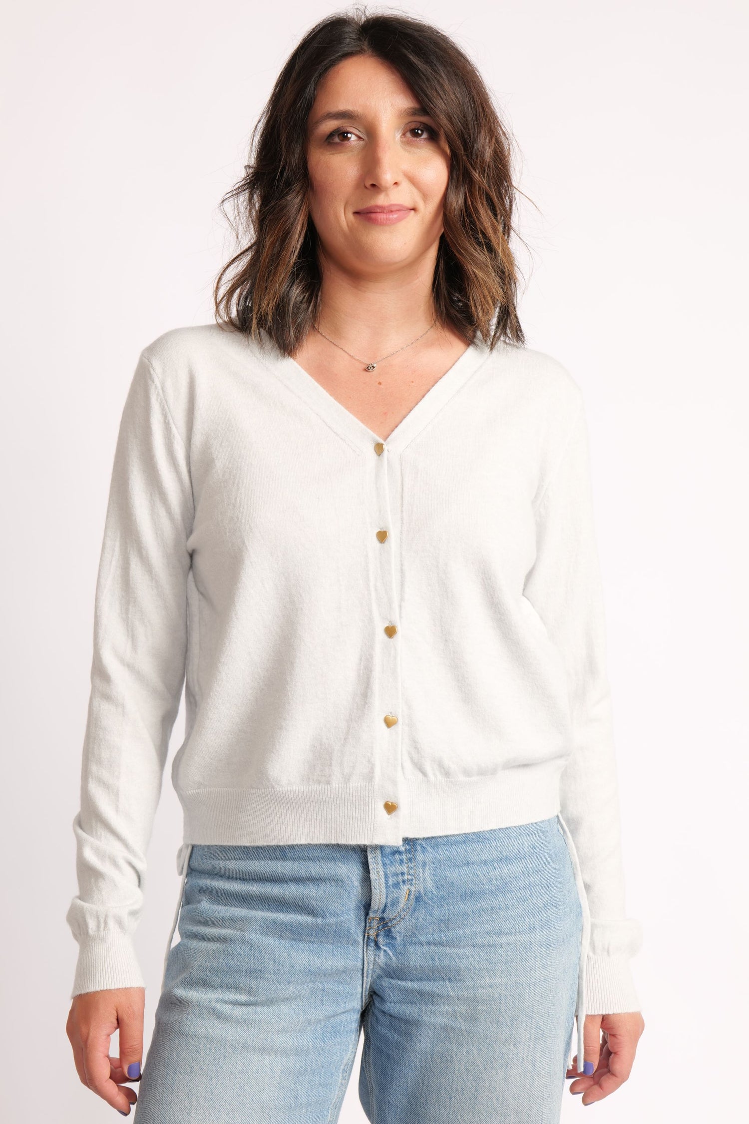 Cardigan Scurt Din Tricot Cu Nasturi Inimioare