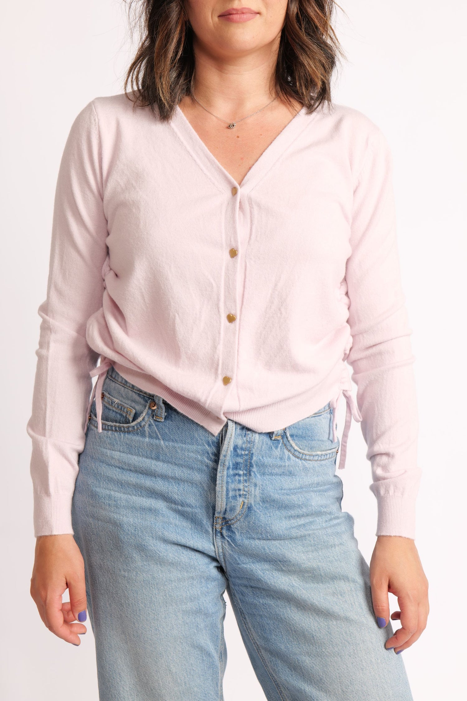 Cardigan Scurt Din Tricot Cu Nasturi Inimioare