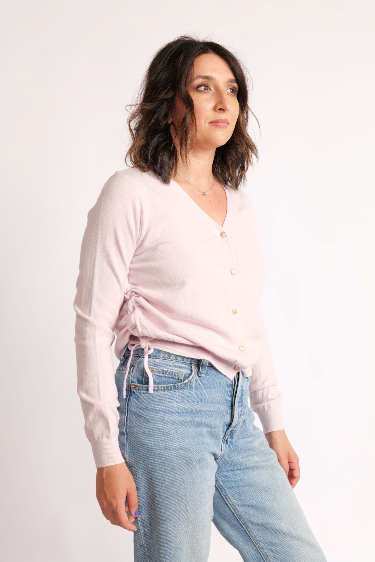 Cardigan Scurt Din Tricot Cu Nasturi Inimioare