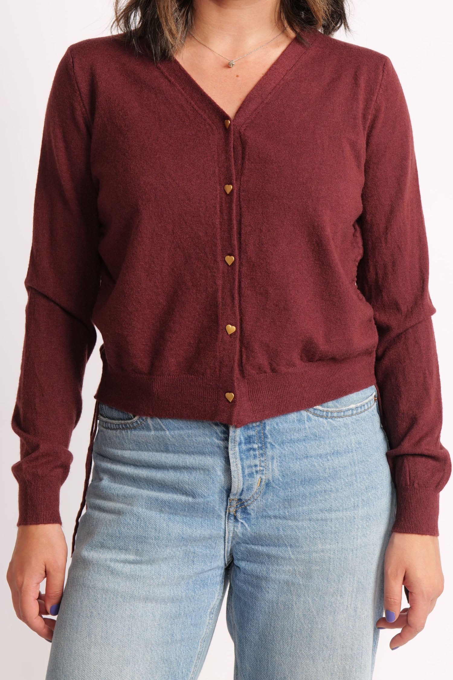 Cardigan Scurt Din Tricot Cu Nasturi Inimioare