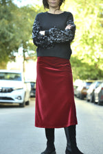 Fustă Midi Din Catifea cu Talie Elastică