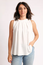 Top Elegant Cu Pliuri – Top Fără Mâneci Cu Decolteu Rotund