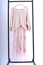 Set Rochie Din Tul Cu Volane Și Pulover Tricotat