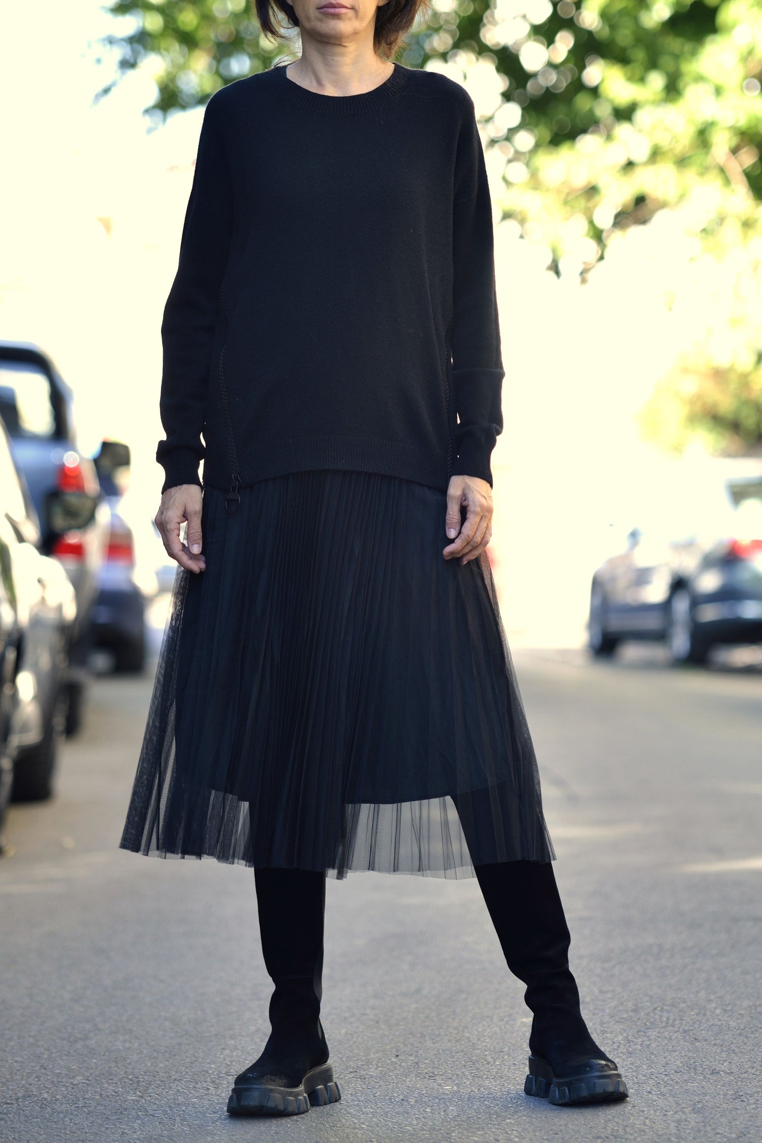 Rochie Din 2 Piese Cu Pulover Și Fustă Tulle Plisată