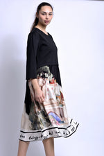 Rochie midi neagră cu imprimeu Amalfi, vedere laterală