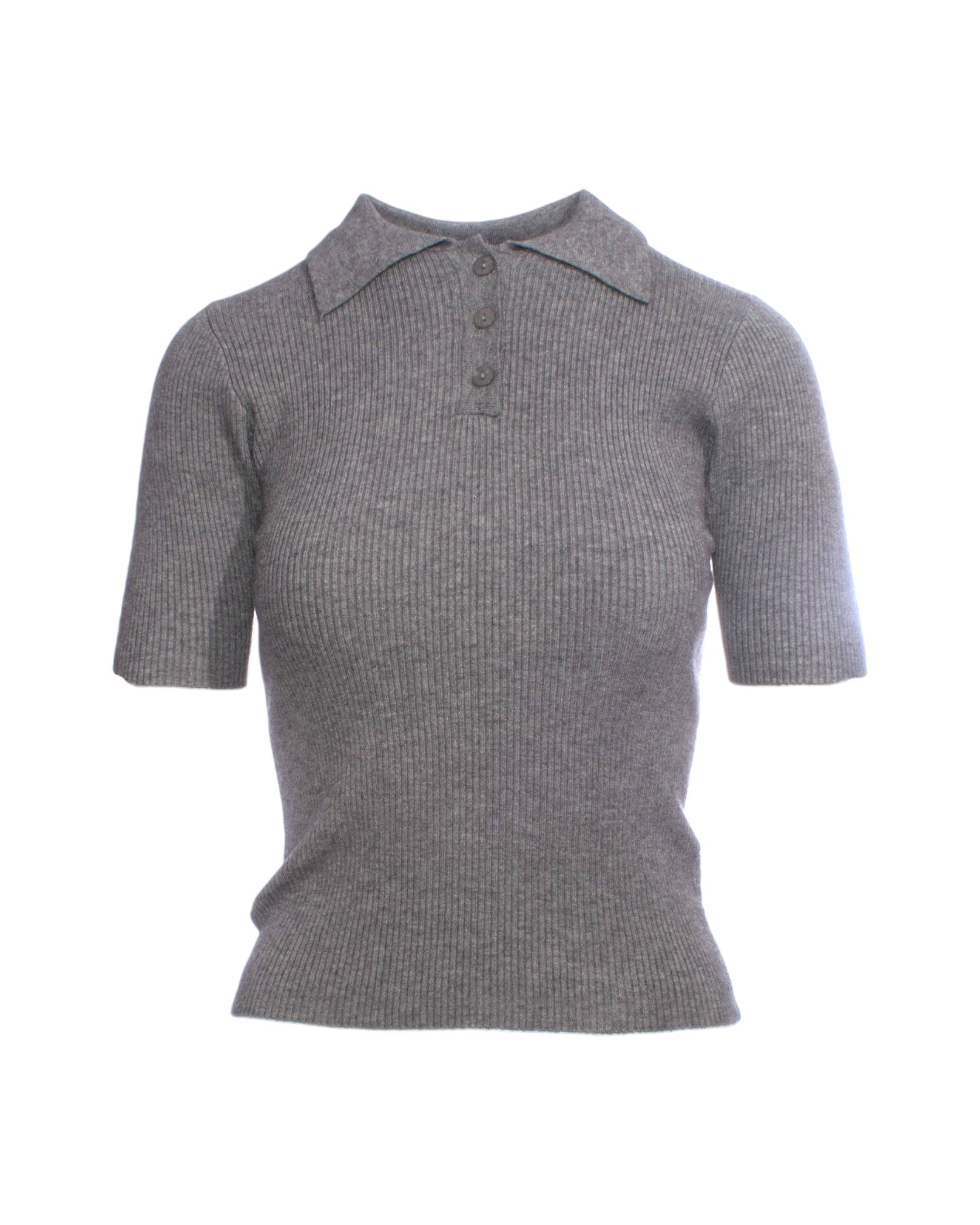 Top gri cu croială slim-fit, guler clasic și nasturi.