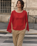 Bluza bumbac verde fistic maneca despicata vedere frontala, croi relaxat, All Above Boutique