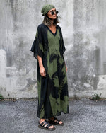 Rochie larga fluida vedere laterala, material usor cadere naturala vara, All Above Boutique
