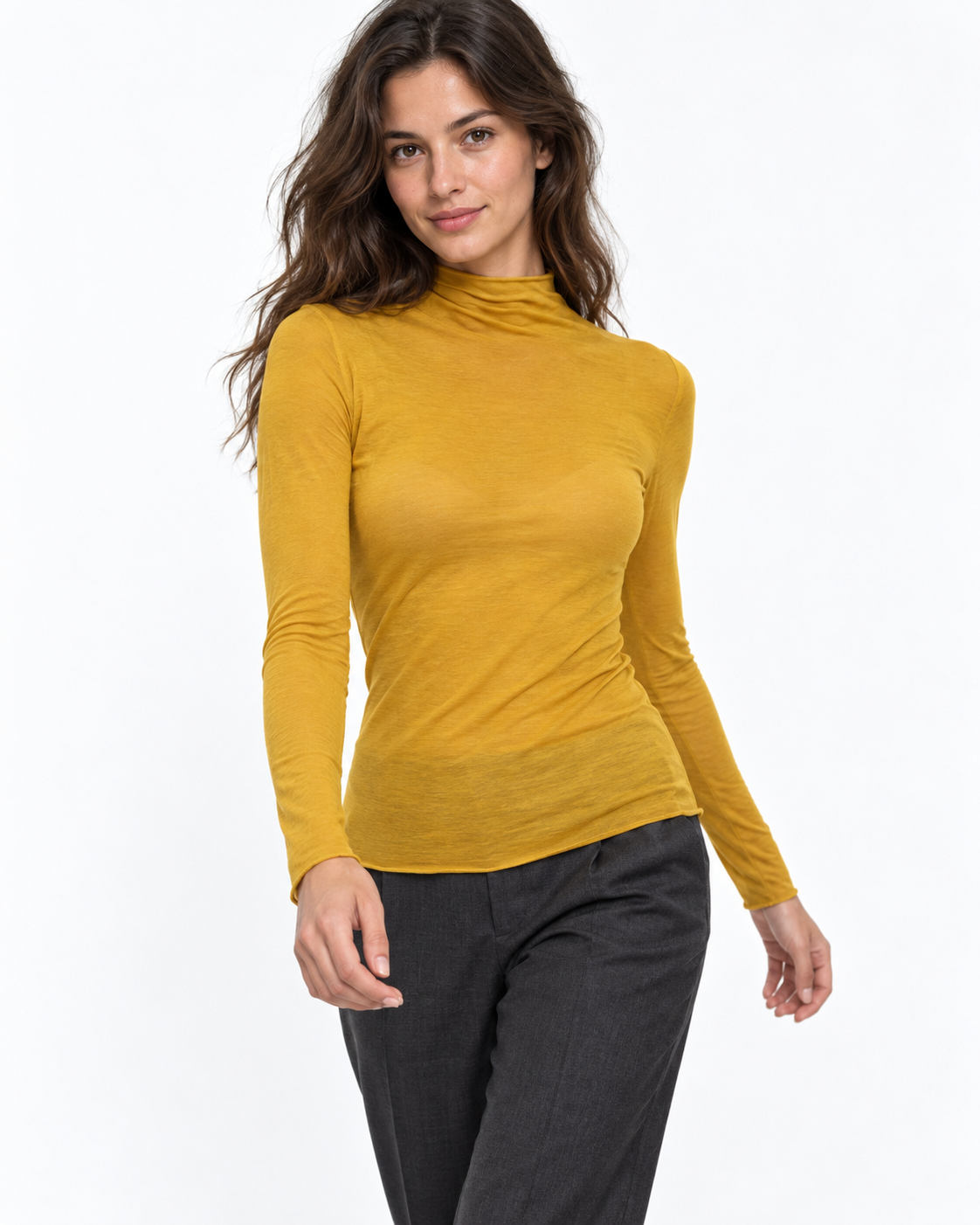 Maletă fină galben muștar cu guler scurt și mâneci lungi - All Above Boutique