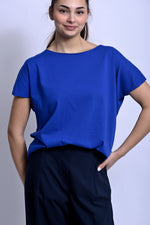 Tricou basic din bumbac cu margini fără tiv, nuanță albastru