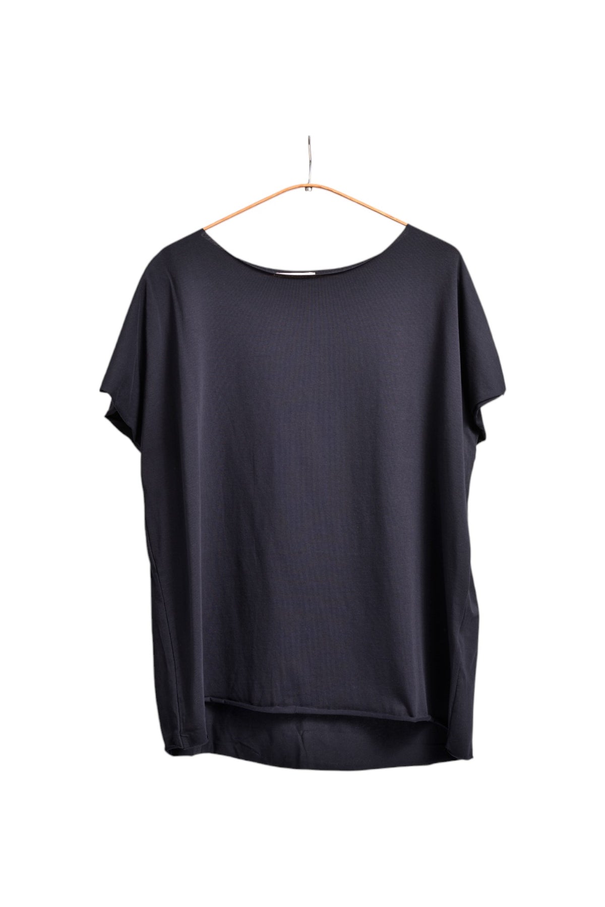 Tricou basic din bumbac cu margini fără tiv, nuanță bleumarin