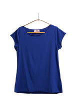 Tricou basic din bumbac cu margini fără tiv, nuanță bleumarin