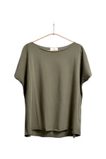 Tricou basic din bumbac cu margini fără tiv, nuanță kaki