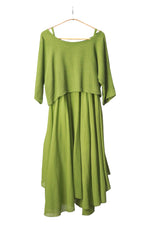 Rochie midi kaki din bumbac, cu textură vaporoasă, crop top larg și fustă amplă — All Above Boutique.
