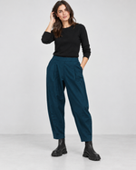 Pantaloni barrel damă cu croială lejeră din viscoză, nuanță turcoaz închis