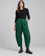 Pantaloni barrel damă cu croială lejeră din viscoză, nuanță verde închis