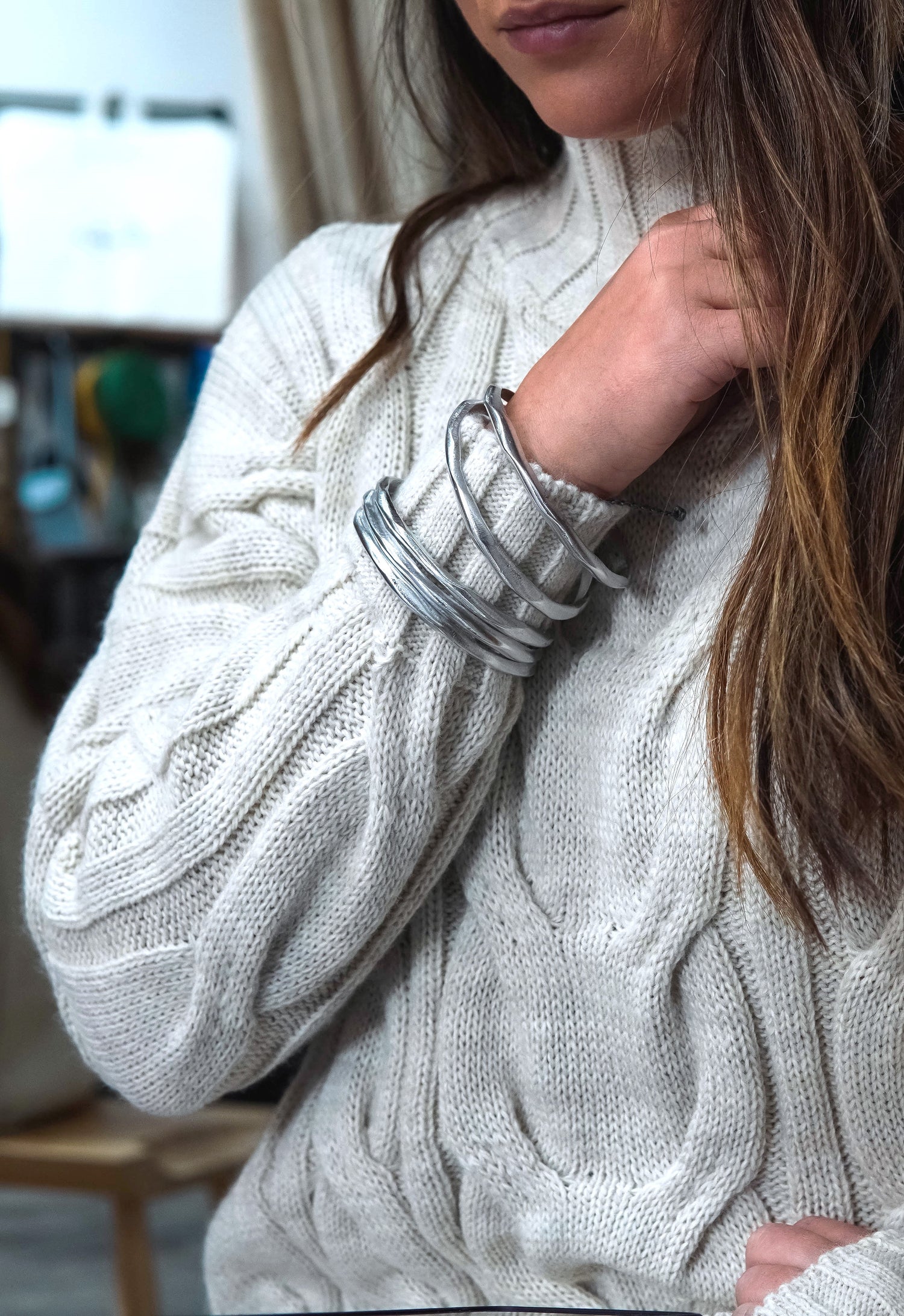 Pulover împletit din tricot cu torsade