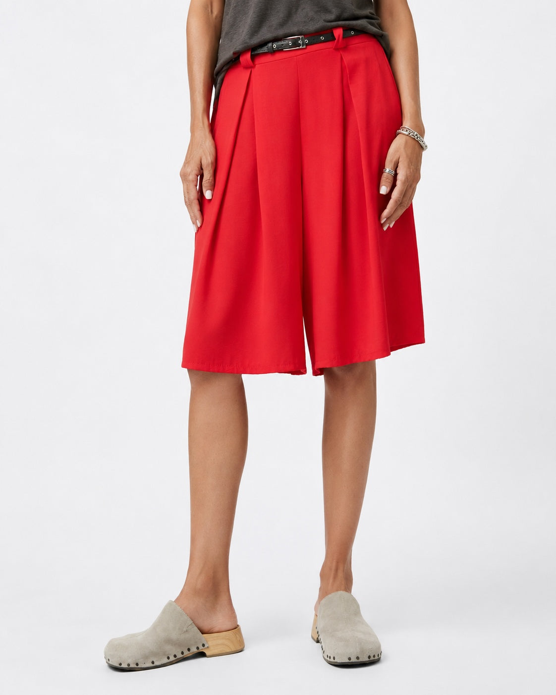 Fustă-pantalon midi cu croi larg și talie elastică, nuanța roșu, All Above Boutique.