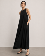 Rochie lunga maro cu spatele gol si snur ajustabil vedere spate, All Above Boutique