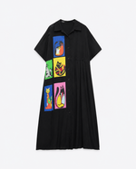 Rochie midi tip cămașă cu imprimeu colorat și pisici, vedere laterală — All Above Boutique.