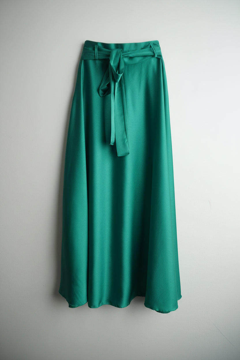 Fustă lungă satinată, nuanță verde