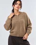 Pulover cu fermoar din amestec de mohair, nuanță bej